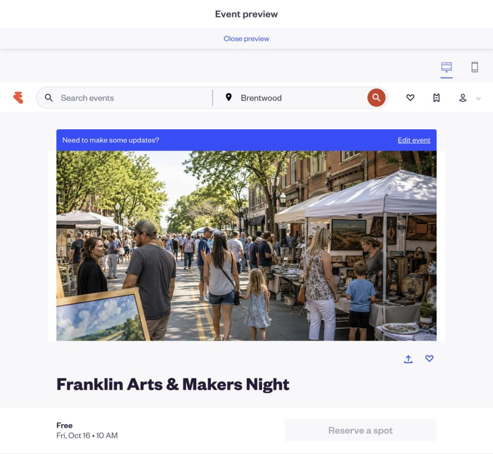 Eventbrite organizer view showing the campaign events