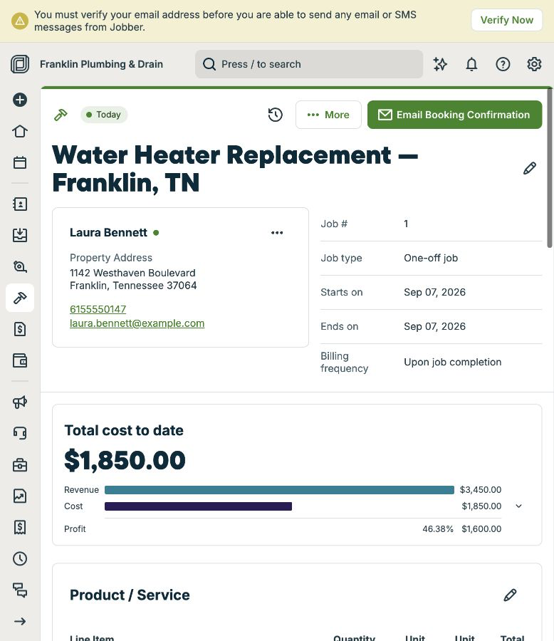 Jobber job view showing the completed service details