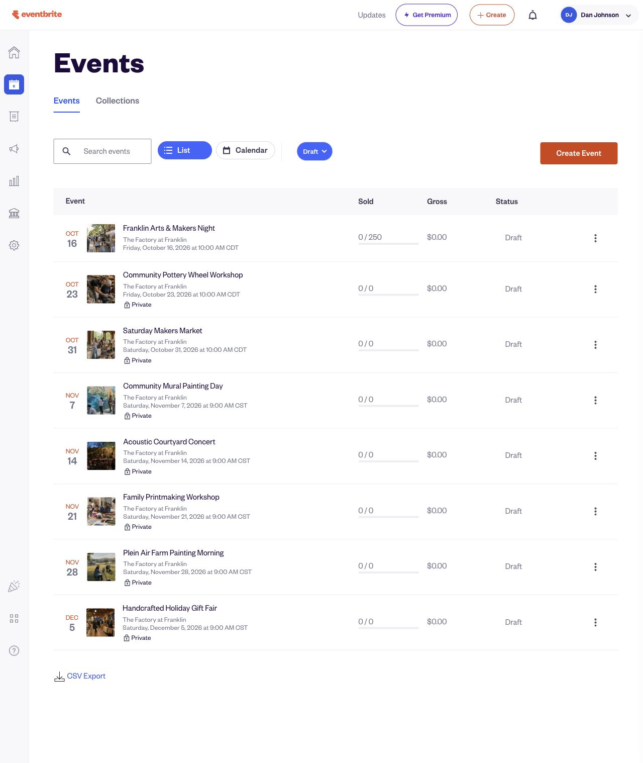 Eventbrite confirmation showing current cover images on the events