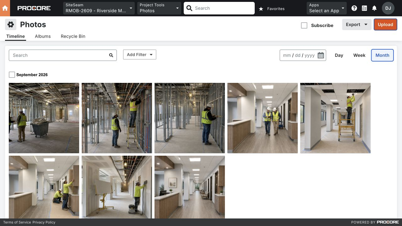 Procore photo tool showing approved project photo albums