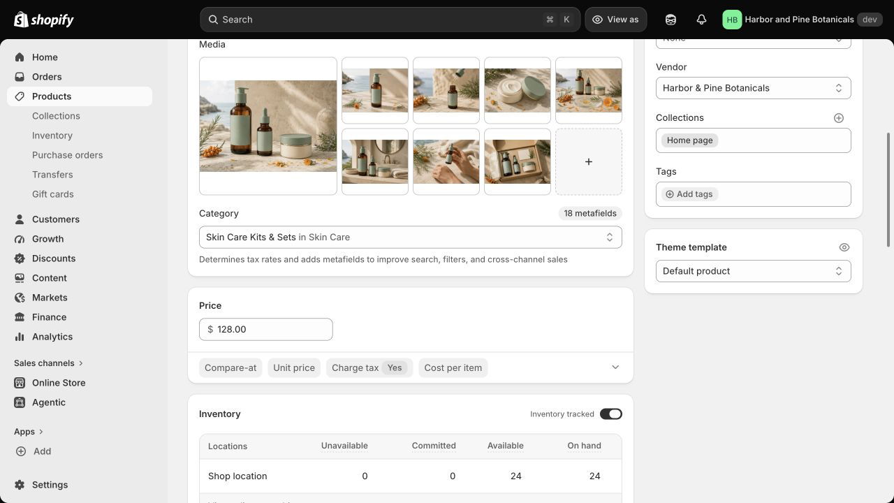 Shopify product page showing the complete product image gallery