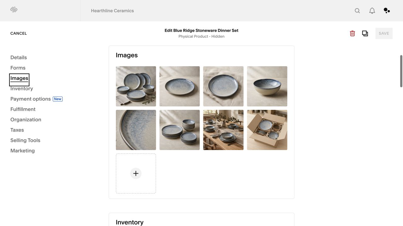 Squarespace confirmation showing the product image gallery