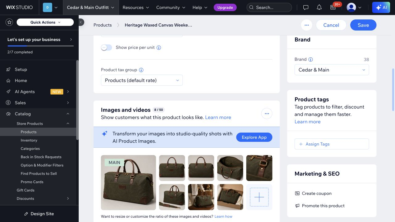 Wix Stores confirmation showing the product image gallery