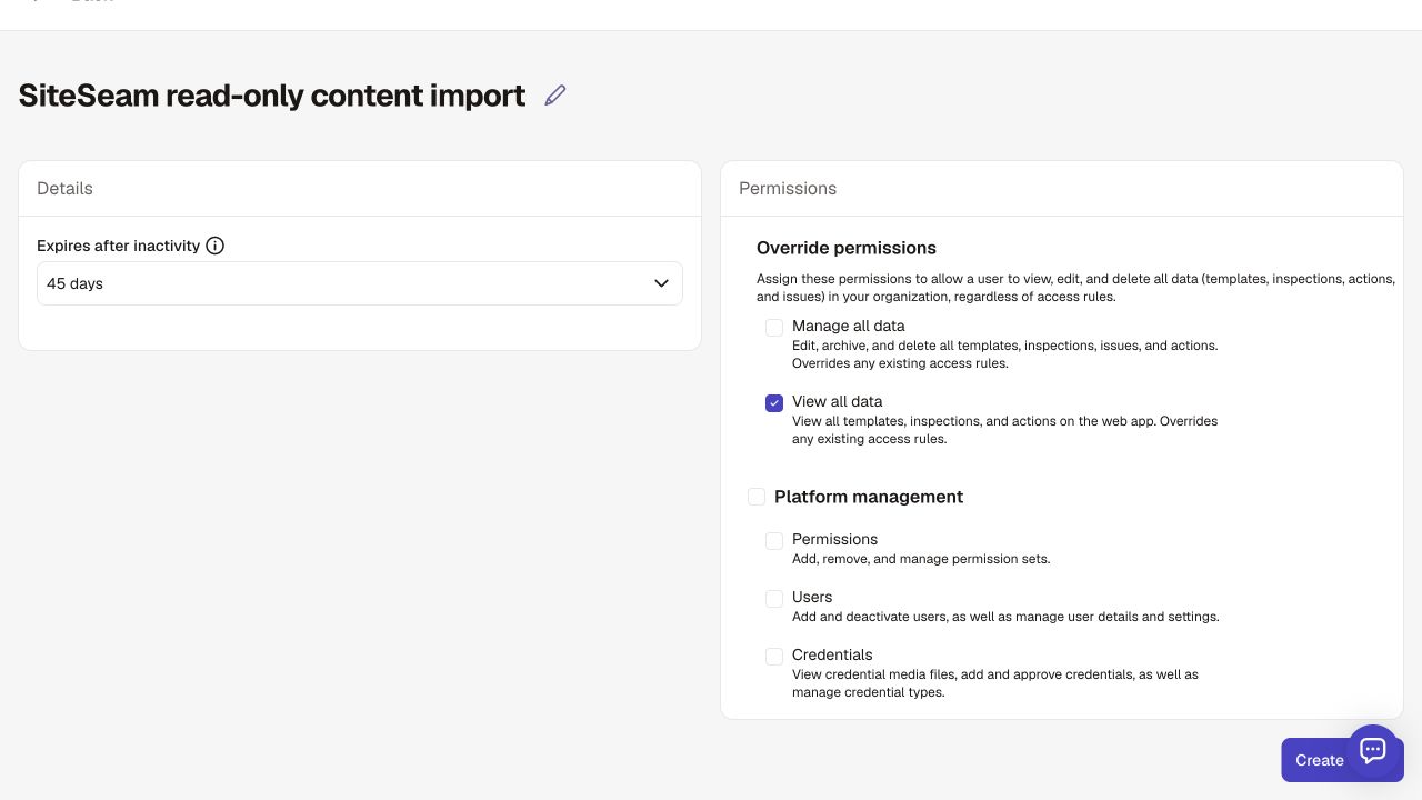 Mitti token permission settings with View all data
