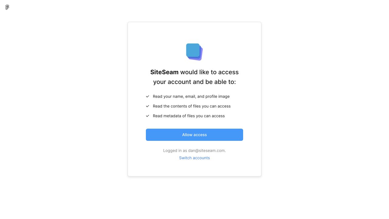 Figma authorization page asking the user to approve SiteSeam access