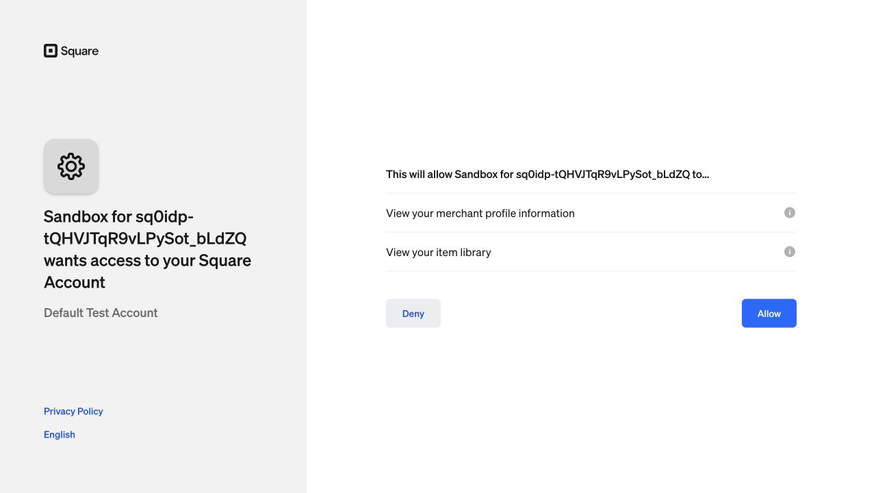 Square authorization page asking the user to approve SiteSeam access