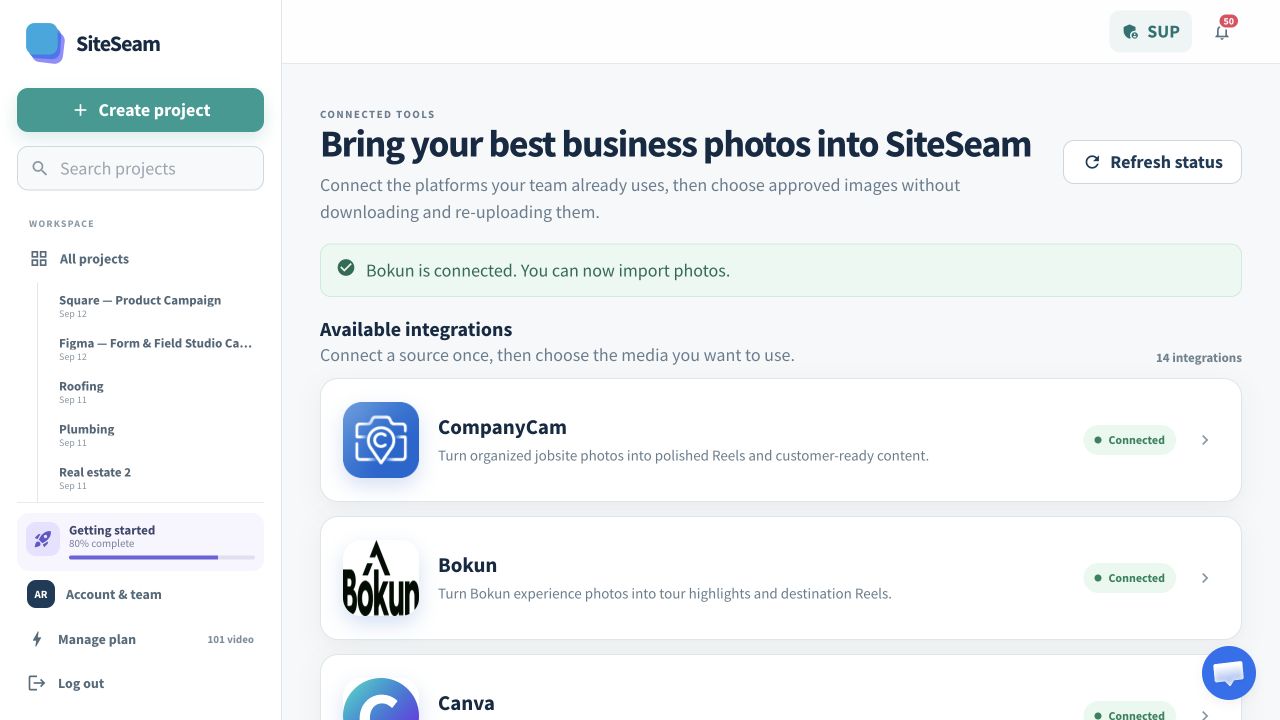 Bokun connection confirmed in SiteSeam