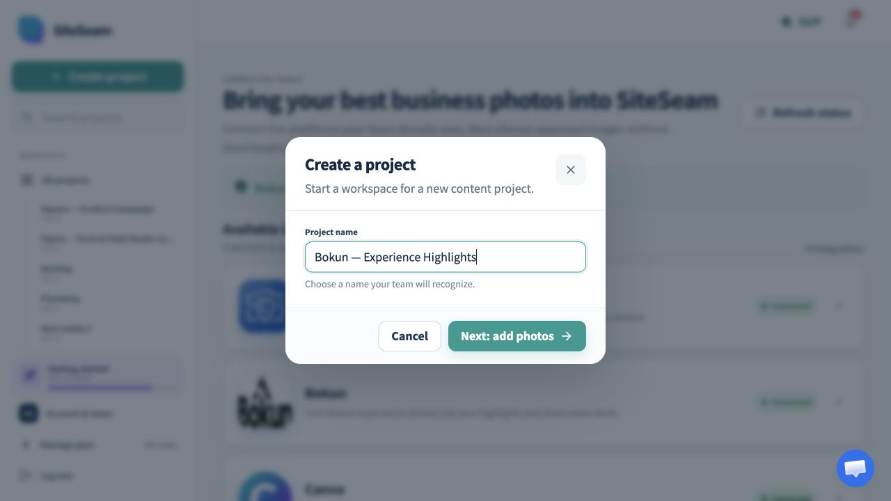New SiteSeam project for an experience Reel