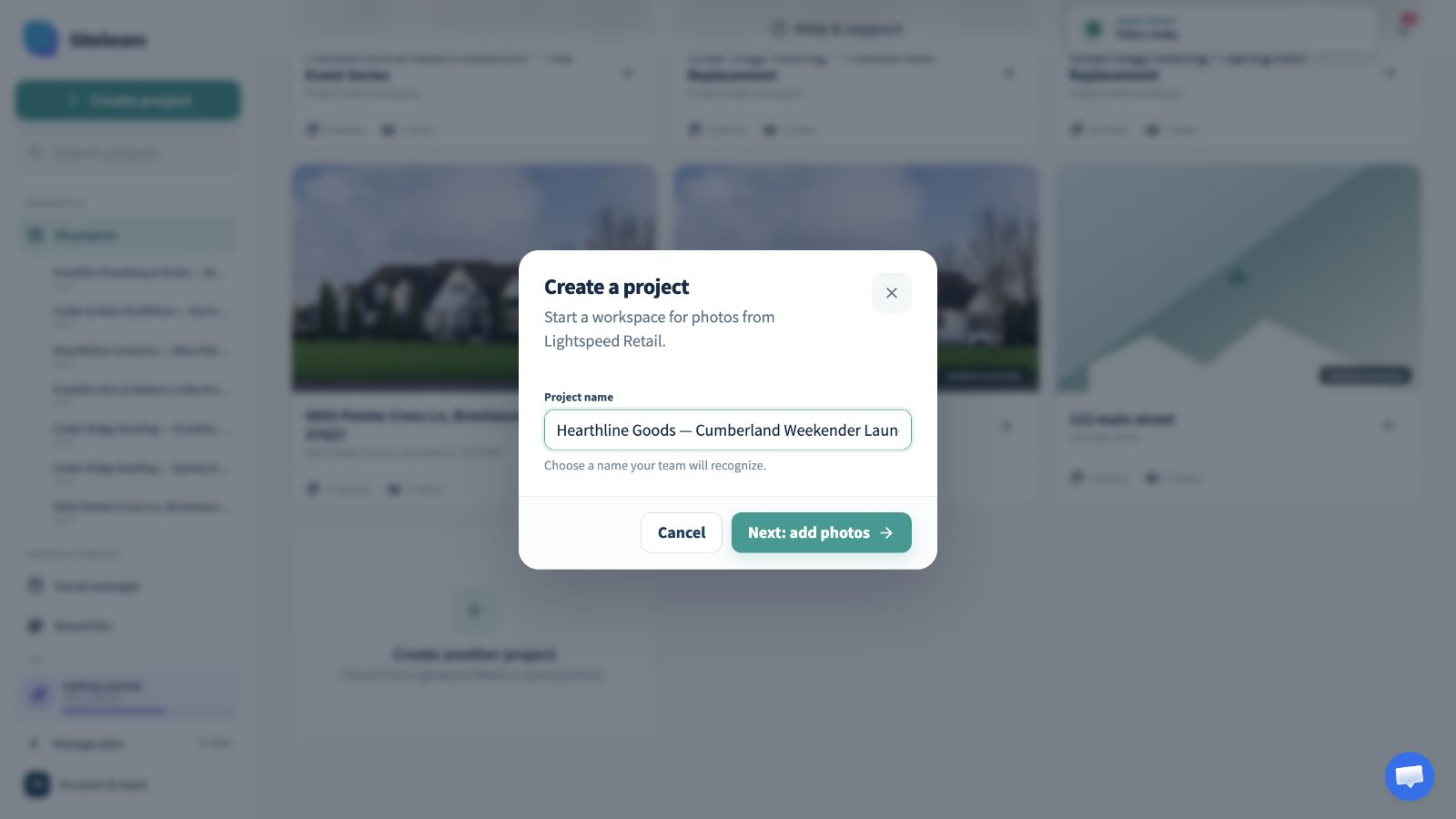SiteSeam form for creating a project for product content