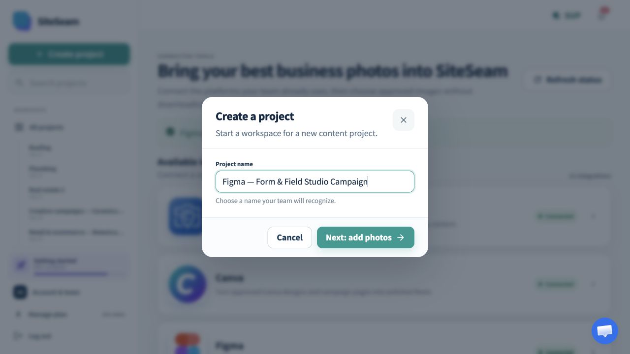SiteSeam form for creating a project for campaign content