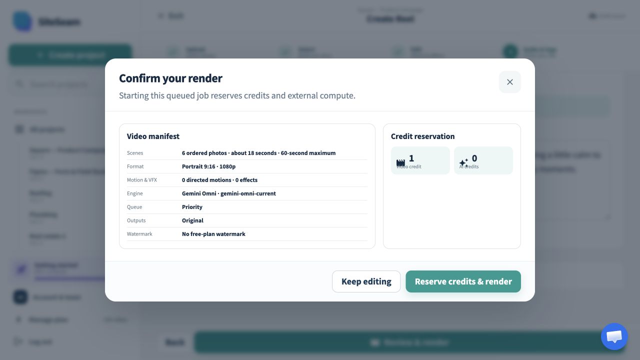SiteSeam Reel builder using images imported from Square