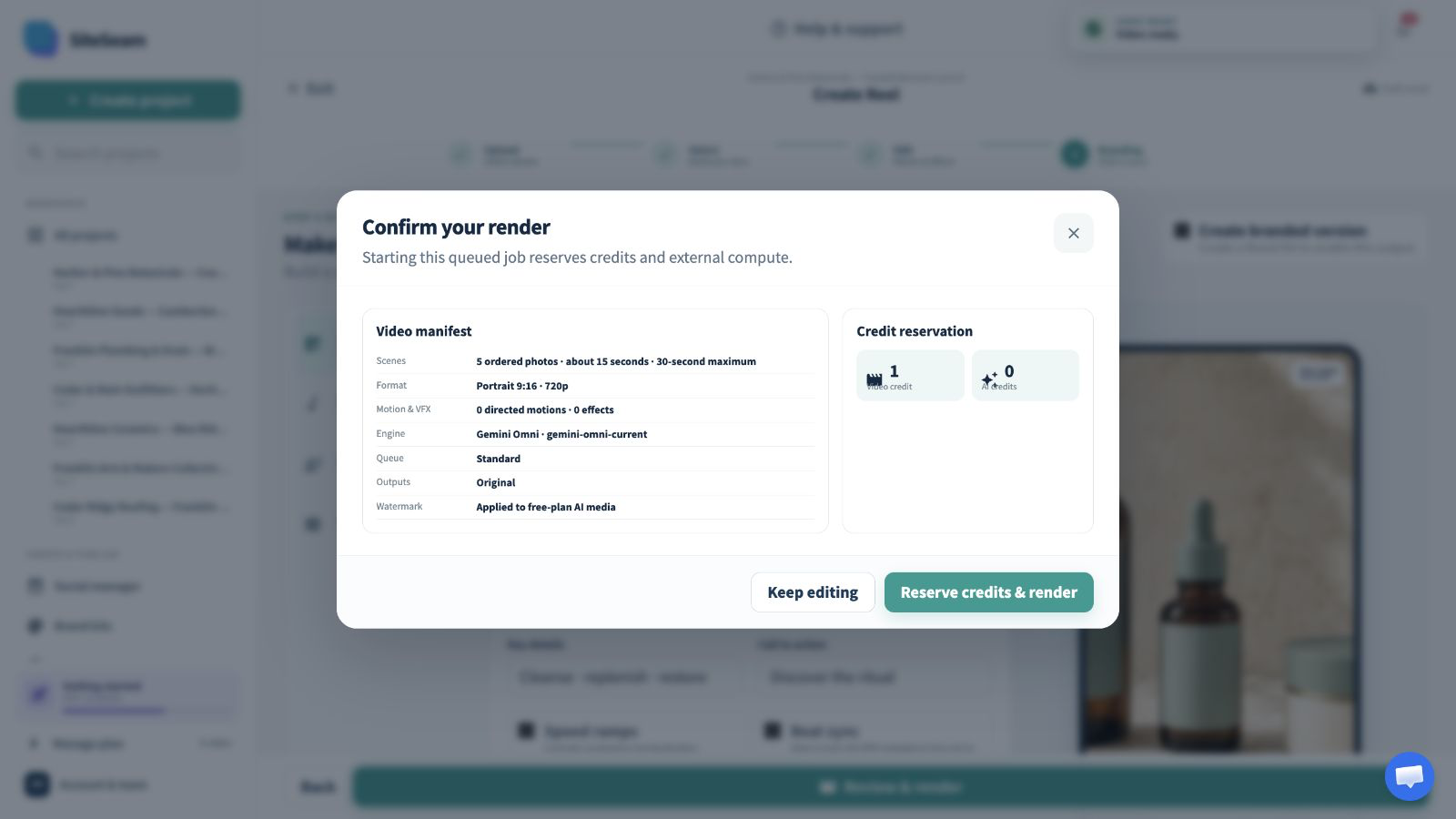 SiteSeam Reel builder using images imported from Shopify