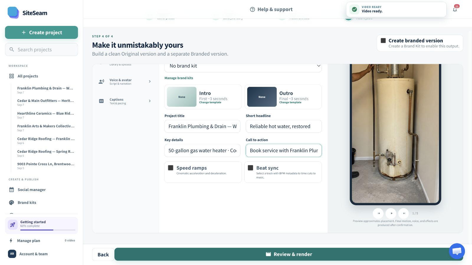 SiteSeam Reel builder using photos imported from ServiceM8