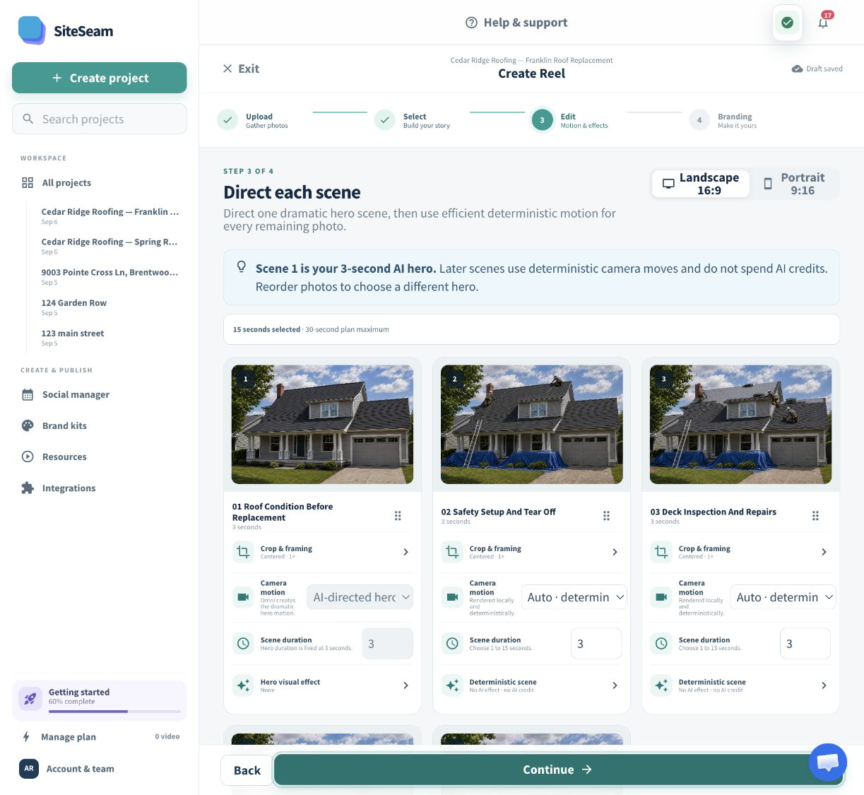 SiteSeam Reel builder using photos imported from CompanyCam