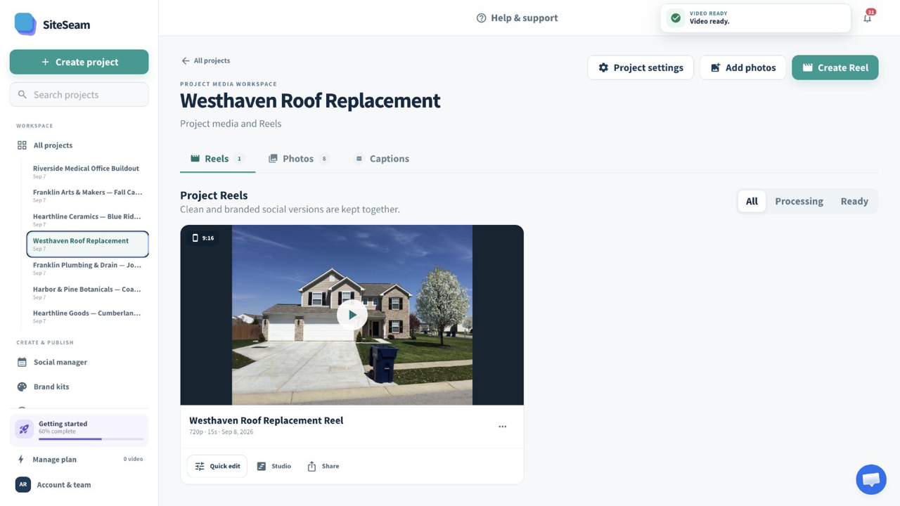 SiteSeam confirmation and preview of the completed exterior project Reel