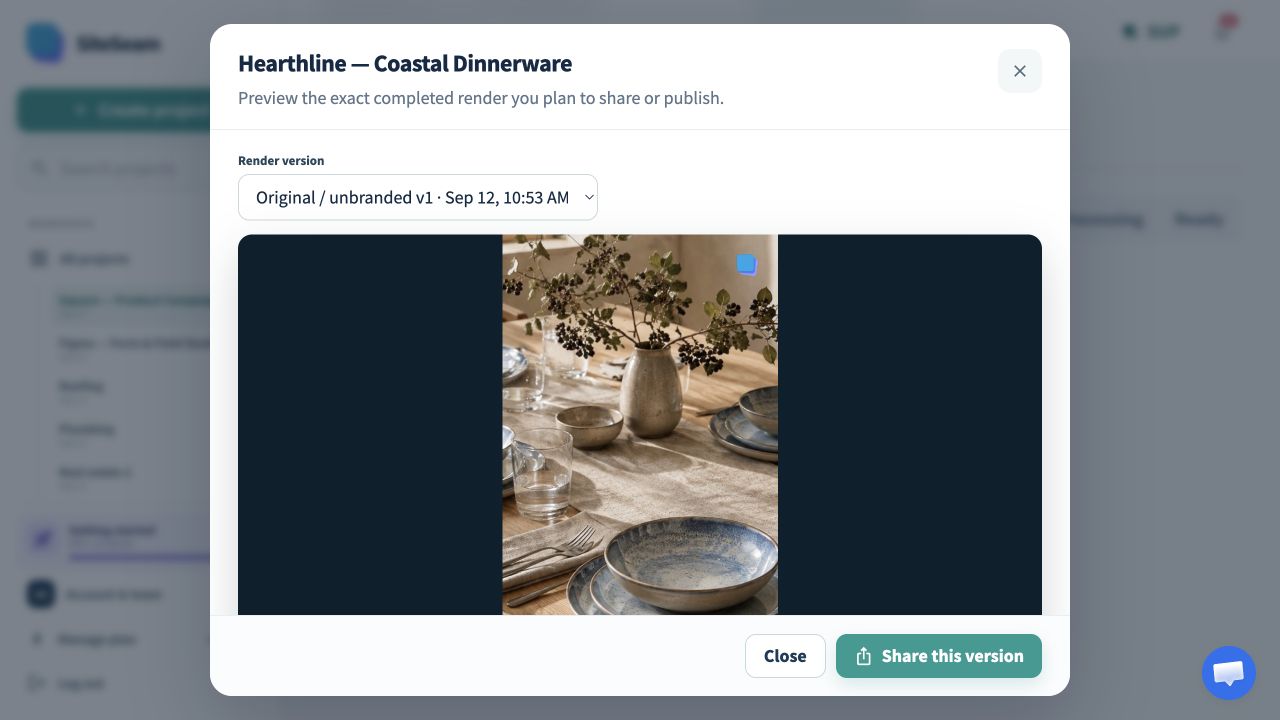 SiteSeam confirmation and preview of the completed product Reel