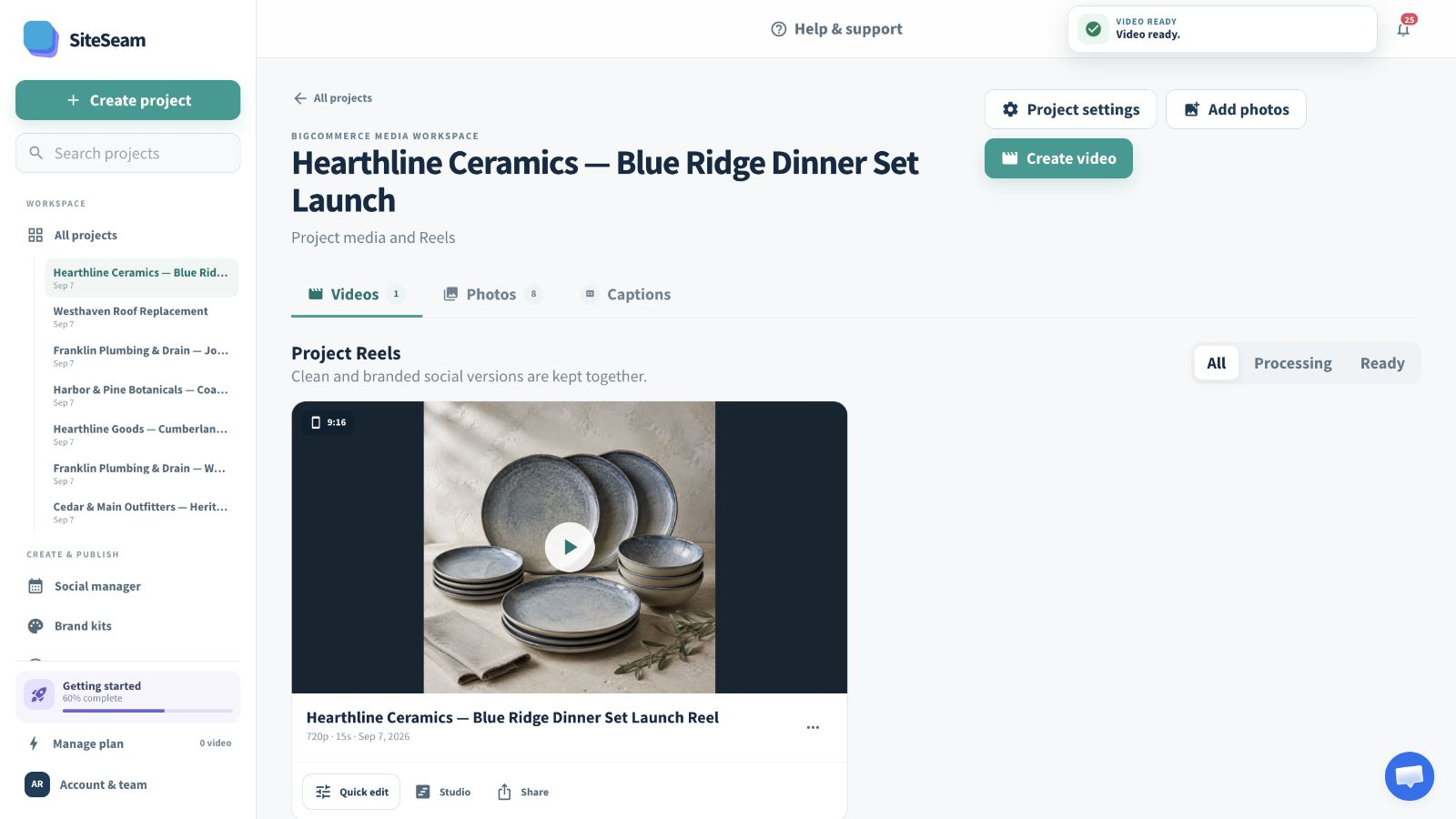 SiteSeam confirmation and preview of the completed product Reel
