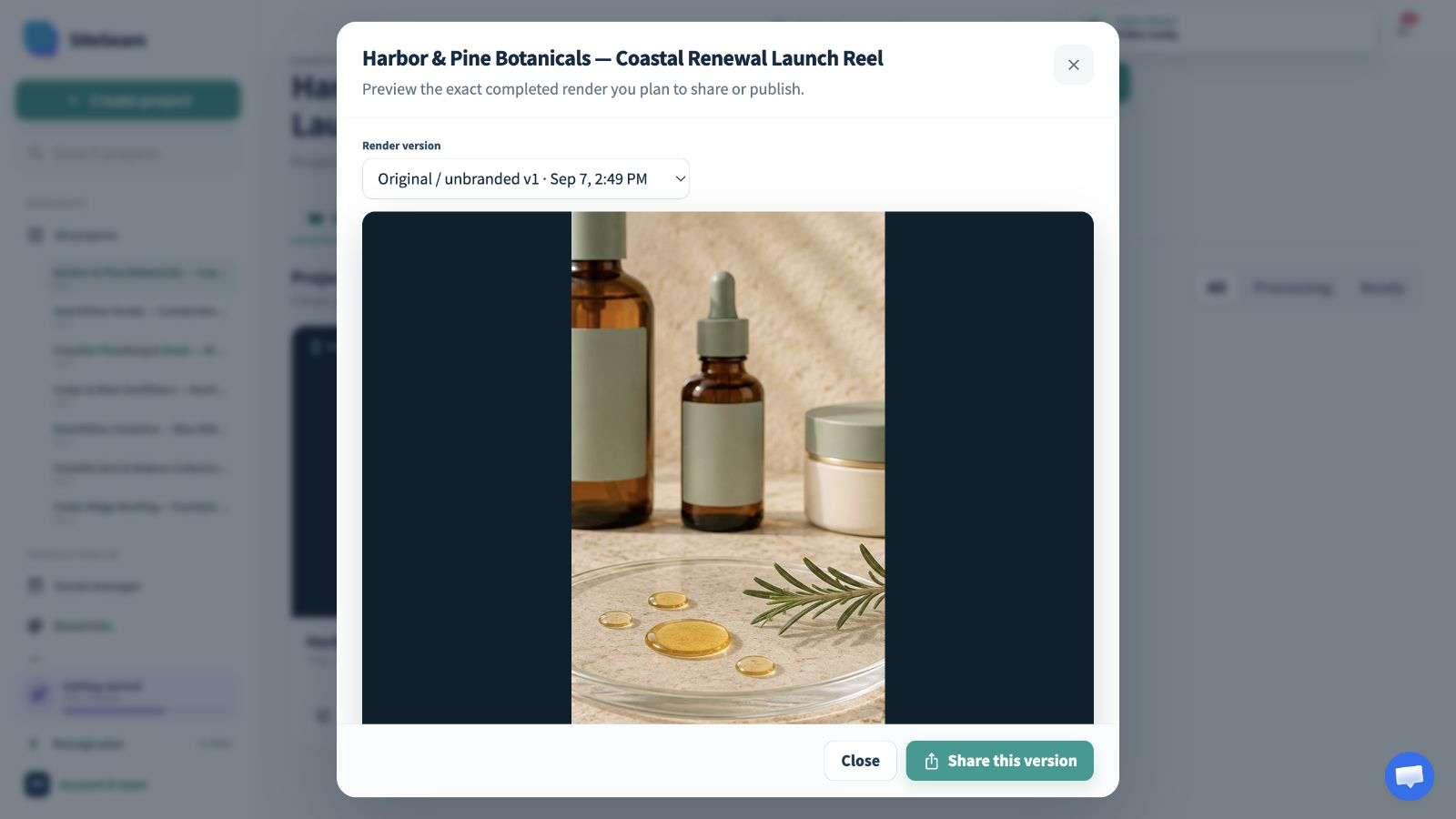 SiteSeam confirmation and preview of the completed product Reel