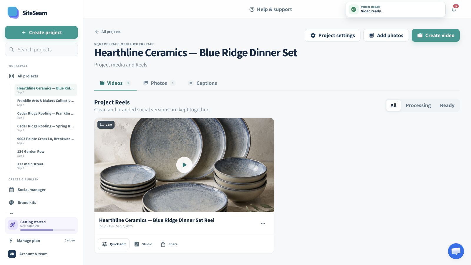 SiteSeam confirmation and preview of the completed product Reel