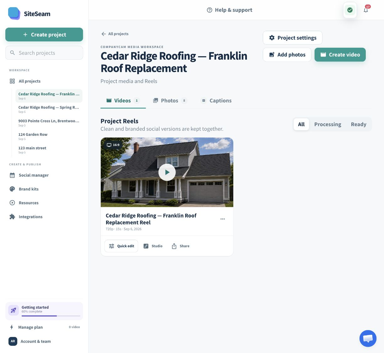 SiteSeam confirmation and preview of the completed jobsite Reel