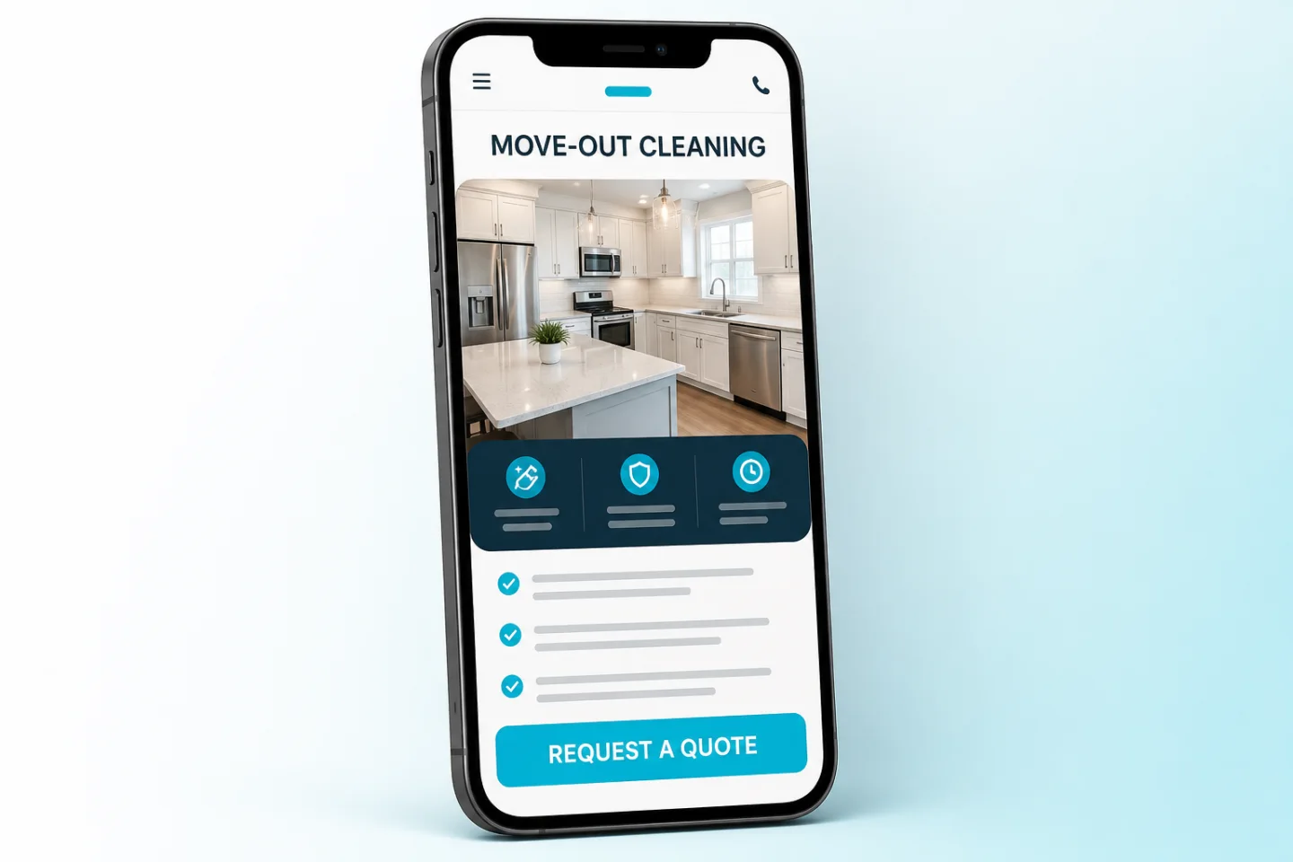 Illustrative move-out cleaning landing page matching the social post and offering a quote request.