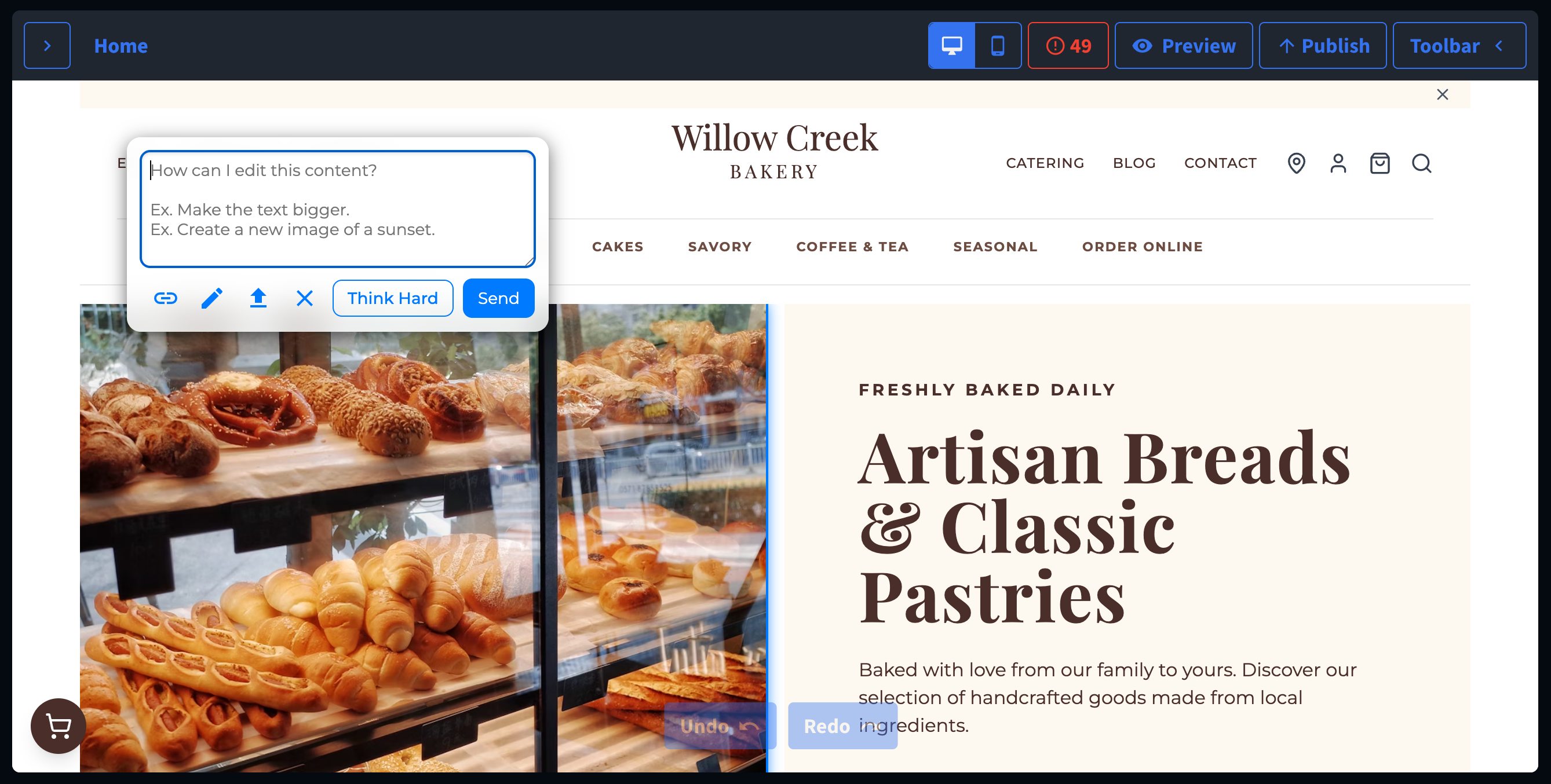 SiteSeam landing page editor used for lead capture.