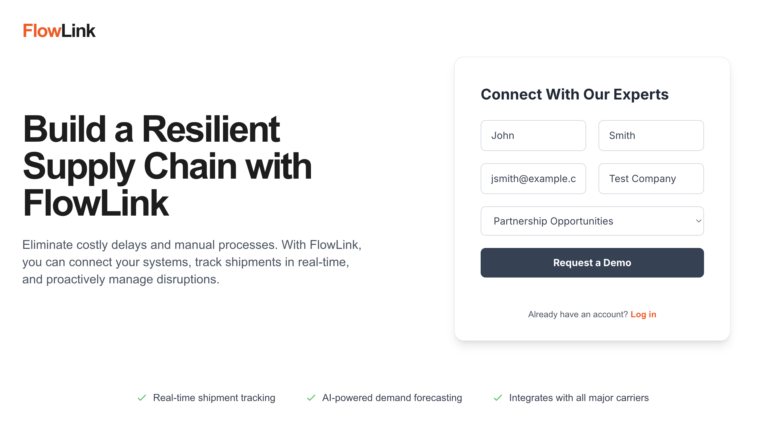 Lead capture form used to create a Notion page.
