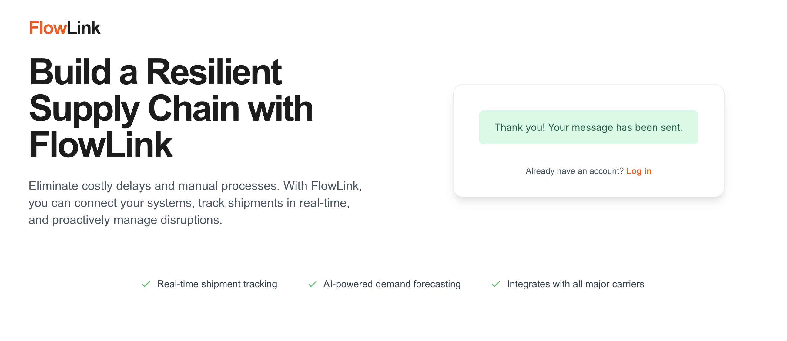 Form submission success message.